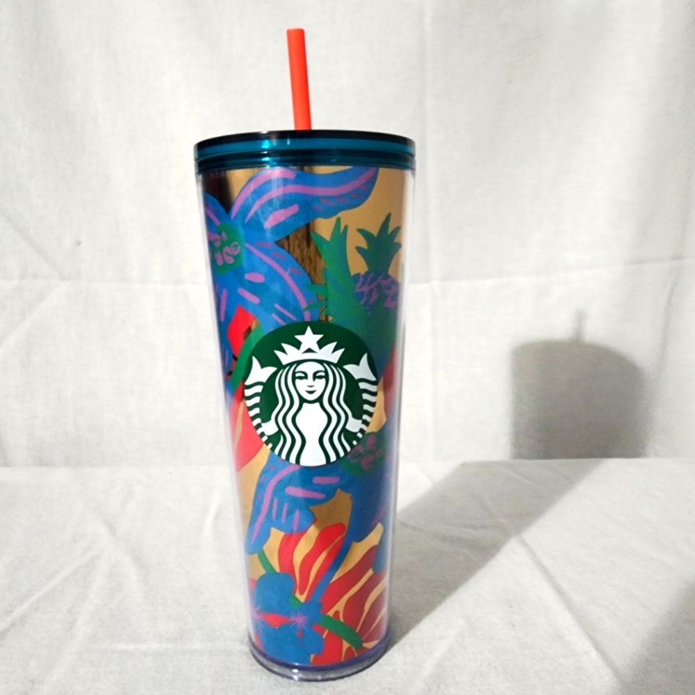 Starbucks 2022 Forest Dream Aqua Terra Floral Cold Cup 24oz Tumbler.